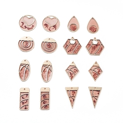Dark Salmon Epoxy Resin Pendants, with Golden Tone Alloy Findings, Flat Round with Star & Hexagon & Inverted Triangle & Rectangle & teardrop, & Oval & Flat Round & Rhombus, Dark Salmon, 23~32x13~26.5x1.5~2mm, Hole: 0.8~3.5x5mm, 16pcs/set