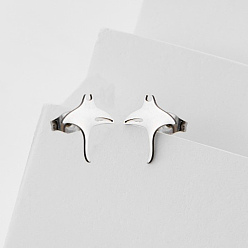 Stainless Steel Color 304 Stainless Steel Stud Earrings for Women, Manta Ray, with 316 Surgical Stainless Steel Pin, Stainless Steel Color, 13x10mm