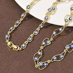 Темно-Синий Ожерелья-цепочки из латуни с эмалью и сглазом, стойки покрытие, долговечный, без кадмия и без свинца, реальный 18 k позолоченный, темно-синий, 18.27 дюйм (46.4 см)