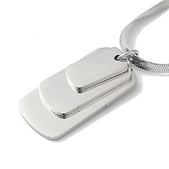 Stainless Steel Color Non-Tarnish 304 Stainless Steel Snake Chain Necklaces, Rectangle Pendant Necklaces, Stainless Steel Color, 16.42 inch(41.7cm)