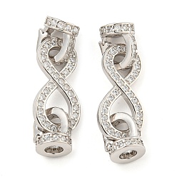 Real Platinum Plated 925 Sterling Silver Micro Pave Cubic Zirconia Fold Over Clasps, Infinity, Real Platinum Plated, 26mm, Infinity: 17x8x2mm, Clasp: 8x7mm