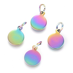 Rainbow Color Ионное покрытие (ip) 304 брелоки из нержавеющей стали, с прыжковых колец, штамповка заготовок тегов, плоско-круглые, Радуга цветов, 10.5x8x0.8 мм, отверстие : 3.5 мм