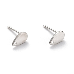 Нержавеющая Сталь Цвет Не тускнеет 304 фурнитура для сережек-гвоздиков из нержавеющей стали, с плоской пластиной, слеза, цвет нержавеющей стали, 8x5x0.9 мм, отверстие : 1.2 мм, штифты : 0.8 мм