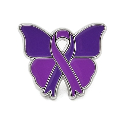 Purple Butterfly & Awareness Ribbon Enamel Pins, Alloy Lapel Pin Backs for Backpack Clothes, Platinum, Purple, 18.5x21.5mm