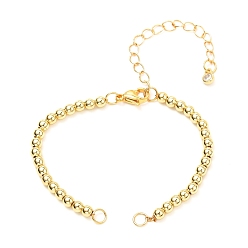 Золотой Браслет задатки, с латунным тросом и бордюрными цепями, 304 застежки-лобстеры из нержавеющей стали и открытые прыжковые кольца, латунь круглых бусин, золотые, 6-1/8 дюйм (15.5 см), отверстие : 3.4 мм
