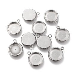 Нержавеющая Сталь Цвет Не тускнеет 304 подвеска из нержавеющей стали кабошон, плоско-круглые, цвет нержавеющей стали, лоток : 10 мм, 15x12x3 мм, отверстие : 1.8 мм