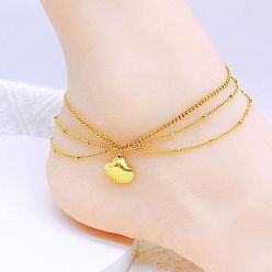 Shell Shape 304 нержавеющая сталь 3 многослойные браслеты с подвесками для женщин, золотые, формы раковины, 8-5/8 дюйм (220 мм)