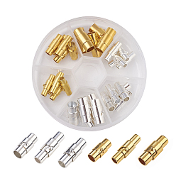 Mixed Color Brass Locking Tube Magnetic Clasps, Column, Mixed Color, 15~17x4~7mm, Hole: 3~6mm, 30sets/box