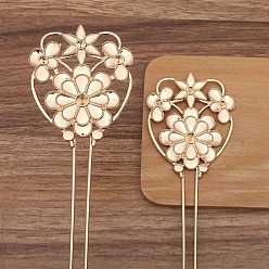 Розовое Золото Сплав вилка волос выводы, кабошон настройки, цветок, розовое золото , 70x58 мм