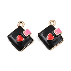 Черный Подвески из сплава , брелоки для блокнота, с эмалью, стойки покрытие, золотые, чёрные, 13x12.5x5 мм, отверстие : 1.5 мм