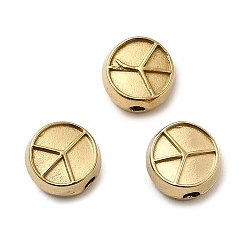 Настоящее золото 18K 304 из нержавеющей стали бусы, ионное покрытие (ip), плоский круглый с амулетами мира, реальный 18 k позолоченный, 7.5x4.5 мм, отверстие : 1.5 мм