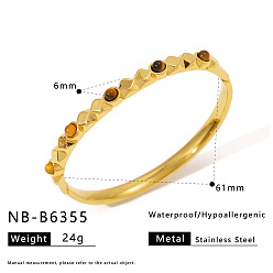 Золотой 316 Браслеты-кольца из хирургической нержавеющей стали и натурального тигрового глаза для женщин, круглые, золотые, внутренний диаметр: 2.40 дюйм (6.1 см)