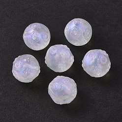 Clear Transparent Acrylic Beads, Glitter Powder, Round with Flower, Clear, 16mm, Hole: 1.6mm, about 220pcs/500g
