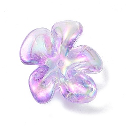 Mixed Color UV Plating Rainbow Iridescent Acrylic Imitation Shell Bead Caps, 5-Petal Flower, Mixed Color, 20x24x9mm, Hole: 1.5mm, about 390pcs/500g