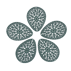 Морско-зеленый 430 из нержавеющей стали филигранные подвески, окрашеные, гравированные металлические украшения, слеза, цвета морской волны, 39x28x0.5 мм, отверстие : 1.5 мм