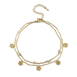 Цветок Ионное покрытие (ip) 304 браслет из нержавеющей стали, браслет с подвесками из кубического циркония, золотые, цветок, 8-1/4 дюйм (21 см)