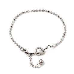Нержавеющая Сталь Цвет 304 браслеты из нержавеющей стали с шариковой цепочкой для женщин, узел, цвет нержавеющей стали, 7.17 дюйм (18.2 см)