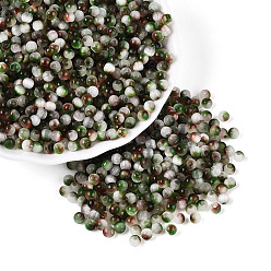 Зеленый Стеклянный бисер в стиле волочильного станка, круглые, имитация шарики глаза кота, круглое отверстие, два тона, зелёные, 4 мм, отверстие : 1.2~1.5 мм, Около 5625 шт / фунт