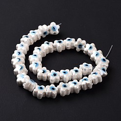 White Handmade Porcelain Ceramic Beads Strands, Famille Rose Style, Star with Evil Eye, White, 10.5x11x8mm, Hole: 3mm, about 32pcs/strand, 11.89~12.13 inch(30.2~30.8cm)