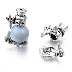 Античное Серебро Тибетский стиль сплава шарика кадра, рождественские шапки из бусин снеговика, без кадмия и без свинца, античное серебро, 12x10.5x7.5 мм, отверстие : 1.6 мм, Около 580 шт / 1000 г
