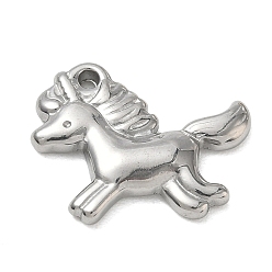 Couleur Acier Inoxydable Pendentifs en acier inoxydable, charmes de licorne, couleur inox, 201mm, Trou: 18x22x3.5mm
