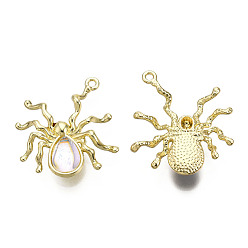 Золотой Подвески из сплава с покрытием на хэллоуин, очарование паука, с сиреневыми бусинами из смолы, без кадмия и без свинца, золотые, 30x27x5.8 мм, отверстие : 1.6 мм