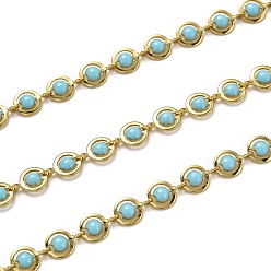 Deep-Sky-blau Kettenglieder aus Messing, mit Emaille, Spule, cadmiumfrei und bleifrei, langlebig überzogen, ungeschweißte, Flachrund, golden, Deep-Sky-blau, Links: 9x6x1.5 mm