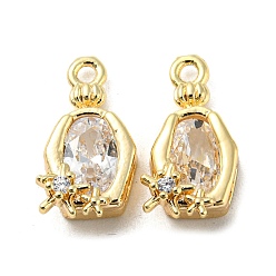 Real 18K Gold Plated Brass Pendant with Clear Glass, Teardrop Charms, Real 18K Gold Plated, 13x6x5mm, Hole: 1mm