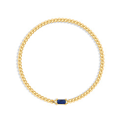 Темно-Синий Браслеты из нержавеющей стали с инкрустацией кубическим цирконием и камнями по знаку зодиака., круглые браслеты из бисера для женщин, прямоугольные, реальный 304 k позолоченный, темно-синий, 18 дюйм (6.69 см)