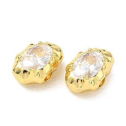 Clear Brass Pave Cubic Zirconia Beads, Irregular Oval, Rack Plating, Long-Lasting Plated, Lead Free & Cadmium Free, Real 18K Gold Plated, Clear, 13x9x7.5mm, Hole: 2.5mm