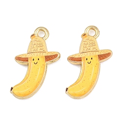 Yellow Printed Alloy Pendants, Banana Charms, Rack Plating, Golden, Yellow, 22x13x3mm, Hole: 1.8mm