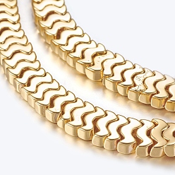 Golden Plated Non-magnetic Synthetic Hematite Beads Strands, W Shape, Golden Plated, 3x6.5x3mm, Hole: 1mm, about 205pcs/strand, 16.3 inch(41.5cm)