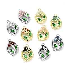 Mixed Color Rack Plating Alloy Enamel Pendants, Flower with Leaf, Mixed Color, 24x26x4.5mm, Hole: 1.8mm