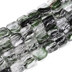 Dark Green Handmade Lampwork Beads Strands, Square, Dark Green, 10.5~11.5x10.5~12.5x5~7mm, Hole: 0.8~1mm, about 24pcs/strand, 10.24~10.43 inch(26~26.5cm)