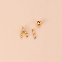 Золотой Серьги для хряща дуги из латуни с микропаве из прозрачного кубического циркония, 316l штифты из нержавеющей стали, золотые, 6 мм, штифты : 1.2 мм