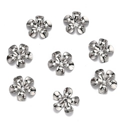 Stainless Steel Color Non-Tarnish 304 Stainless Steel Bead Caps, 5-Petal, Flower, Stainless Steel Color, 15x2mm, Hole: 1.2mm