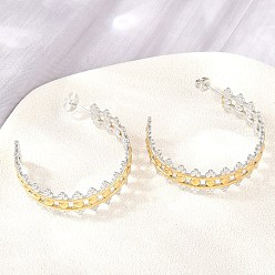 Golden & Stainless Steel Color 304 Stainless Steel Round Stud Earrings for Women, Half Hoop Earrings, Ion Plating(IP), Golden & Stainless Steel Color, 36x11mm