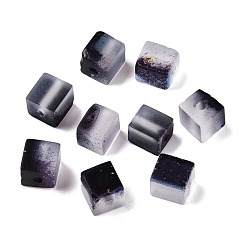 Черный Матовые стеклянные бусины с золотистой блестящей пудрой, два тона, кубические, чёрные, 7x6x6 мм, отверстие : 1.4~1.5 мм, о: 1818 шт / 1000 г