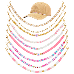 (52) Непрозрачная лаванда 9шт. полимерная глина ручной работы и 304 цепочки для шляп из нержавеющей стали и алюминия, разноцветные, 260~270 мм