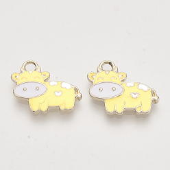 Желтый Подвески из эмали и сплава, золотой свет, корова, желтые, 16x19x2.5 мм, отверстие : 2.5 мм