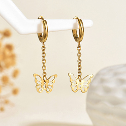 Бабочка Серьги из 201 нержавеющей стали, реальный 18 k позолоченный, бабочка, 45 мм