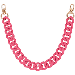 Deep Pink 1Pc Acrylic Curb Chain Bag Chains for Bucket Bag, Golden, with Alloy Swivel Clasps, Deep Pink, 475mm