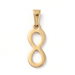Golden 304 Stainless Steel Pendants, Infinity, Golden, 23x9x1.5mm, Hole: 8x3mm