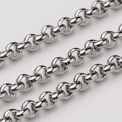 Stainless Steel Color 304 Stainless Steel Rolo Chains, Belcher Chain, Unwelded, Stainless Steel Color, 2.5x1mm