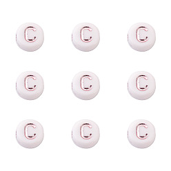 Гальванический Розовый Золотой Покрытие акриловыми шариками, для именных браслетов и изготовления ювелирных изделий, металла обвитые, cmешанные буквы, плоско-круглые, покрытием из розового золота, 7x4 мм, отверстие : 1.8 мм, 1000 шт / пакет