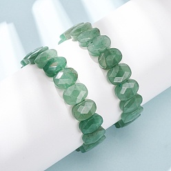 Зеленый Авантюрин Натуральные зеленые авантюриновые граненые браслеты из бусин на эластичной основе для женщин, овальные, бусины : 14x10x5.5 мм, внутренний диаметр: 2.32 дюйм (5.9 см)