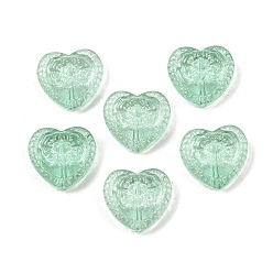Средний Аквамарин Стеклянные бусины, сердце с цветочным узором из бусин, с блеском порошок, средний аквамарин, 16x17.5x7.5 мм, отверстие : 1.2 мм
