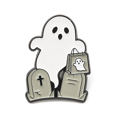 Ghost Эмалированные булавки на Хэллоуин, булавки для лацканов из сплава для одежды рюкзака, светло-серый, надгробный камень-призрак, 27x19.5 мм