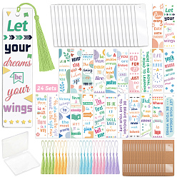 Mixed Shapes DIY Bookmark Making Kits, including Plastic Heat Transfer Film Stickers, Polyester Tassel, Bookmark Display Cards and Acrylic Bookmark Pendants, Mixed Shapes, 120x30mm
