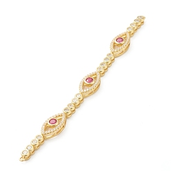 Pale Violet Red Brass Micro Pave Cubic Zirconia Links Connectors, Long-Lasting Plated, Real 18K Gold Plated, Eye, Pale Violet Red & Clear, 98x7.5x4mm, Hole: 1mm